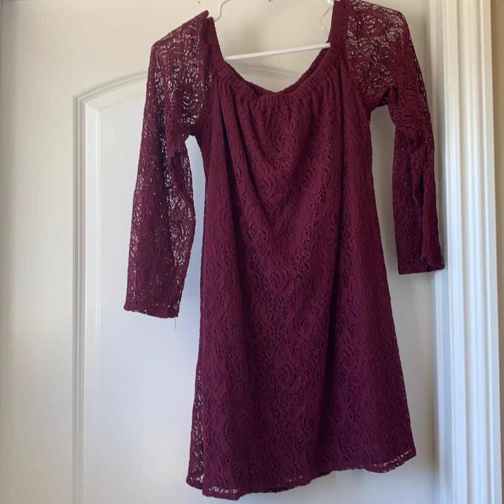 Nordstrom Wine Lace Off the Shoulder Dress